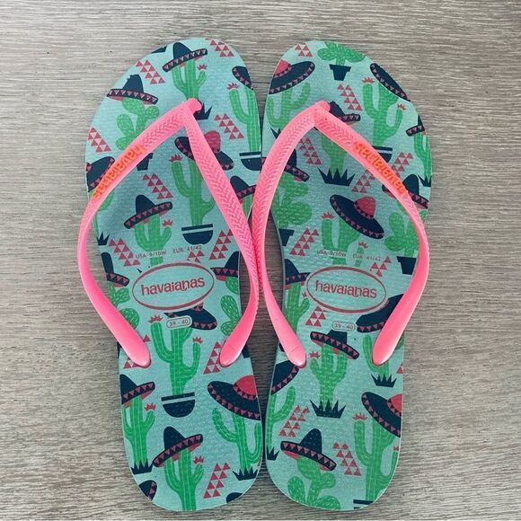 Havaianas Cactus Desert Print Flip Flops Sandals 9/10 - Picture 1 of 7